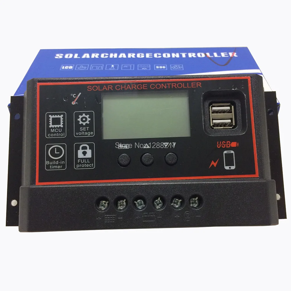 

PWM Solar Charge Regulator 12V 24V Auto 40A50A60A LCD Display PV Controller with Dual 5V/3A USB Output for Solar Panel System