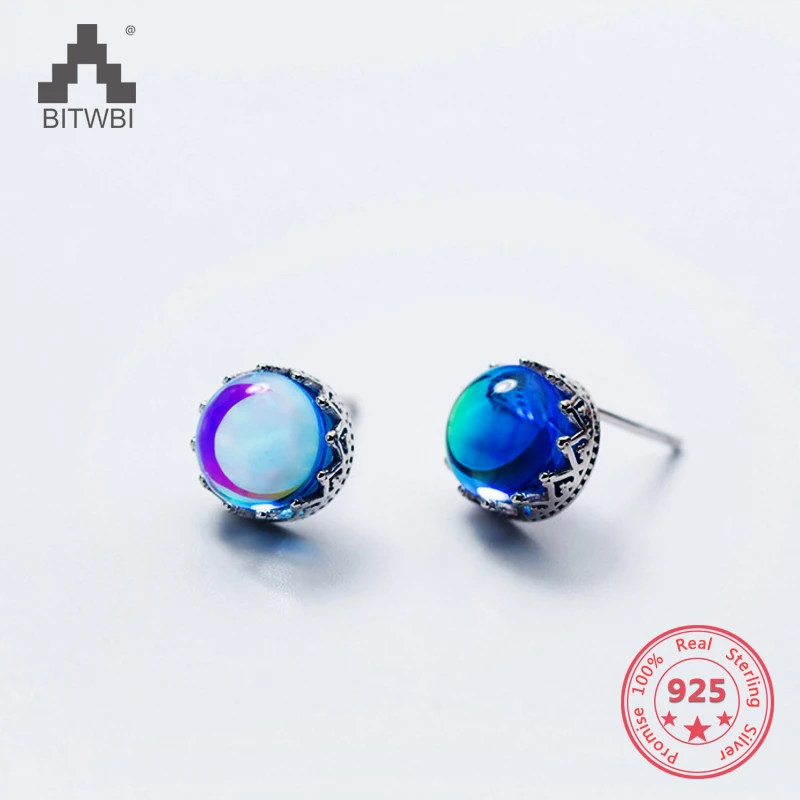 

New Luxurious Earrings S925 Sterling Silver Shining Statement Blue Crystal Stud Earrings Fine Jewelry Girl