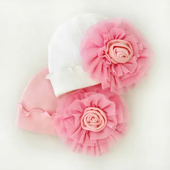 

Newborn Infant Baby Girl Flower Lace Cotton Hats Cap Kids Girls Soft Cotton Hospital Cap Big Flower Princess Hats Beanies