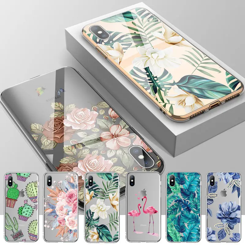 Мягкий силиконовый чехол Ottwn для iPhone 11, 7, 8, 6, 6S Plus, 5, 5S, SE, Ретро стиль, листья, цветы, чехол для телефона s, для iPhone XR X XS Max, задняя крышка