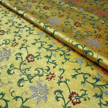 Китайская шелковая парча тканая Дамасская ткань для пошива Чонсам Подушка Золотая задняя с красным пионом и зеленым листом новинка