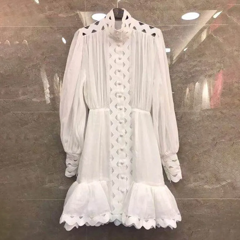 TWOTWINSTYLE Bodycon Dress Female Lantern Long Sleeve High Waist Hollow Out Ruffle Hem Shirt Dresses Women 2019 Autumn Fashion TWOTWINSTYLE Bodycon Dress Female Lantern Long Sleeve High Waist Hollow Out Ruffle Hem Shirt Dresses Women 2019 Autumn Fashion