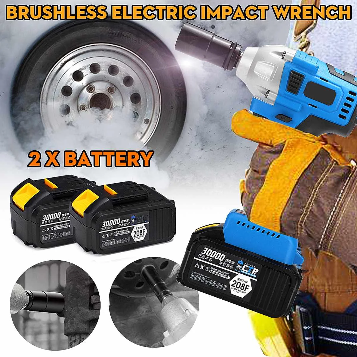 

220V 350Nm 30000mAh Electric Drill Cordless Electric Screwdriver 1/2 inch Socket Impact Wrench +2 Batteries Home DIY Power Tools
