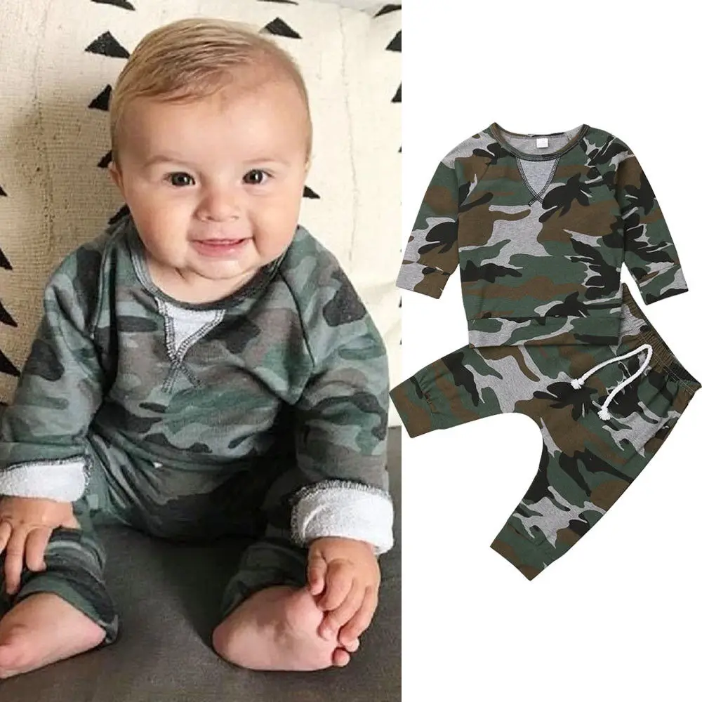 Newborn Kids Baby Boys Clothes Costume Camouflage Tops T Shirt Pants