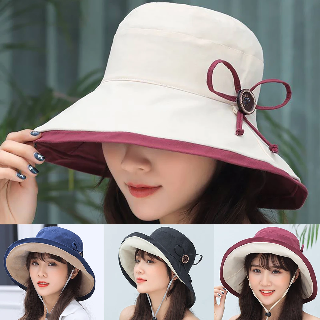 2019 أزياء الصيف إمرأة قبعة بحافة الأشعة فوق البنفسجية حماية طوي قبعة للشاطئ الصيف قبعة واسعة حافة قبعات للحماية من الشمس للنساء الفتيات