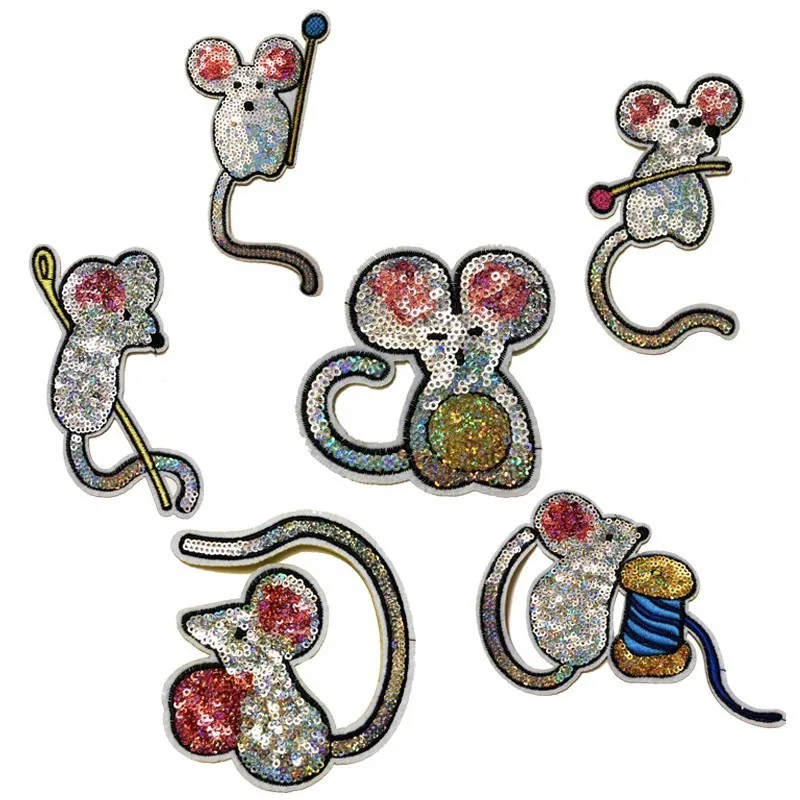 

Fine Cute Mouse Sequins Patches Vintage Embroidered Applique T-shirt Coat Patch Sewing Garment Accessories Diy Decoration