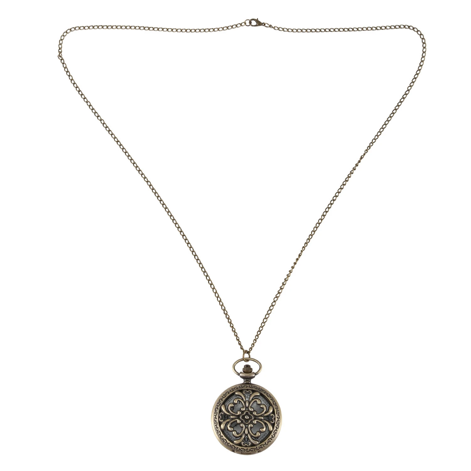 

Vintage Quartz Bronze Large Openwork Pattern Flip Pocket Watch Necklace Fashion Pendant