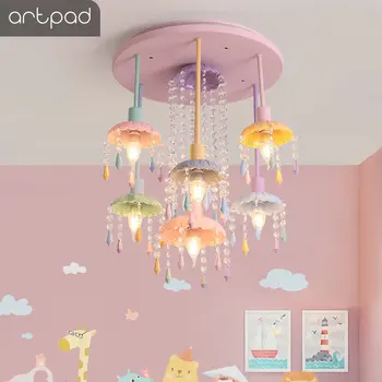

Princess Pink Kids Ceiling Light Colorful Droplight Children Baby Kindergarten Room Nursery LED Crystal Glass LED Lustre Lamp