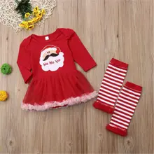 Pudcoco High Quality Newly Infant Baby Girl XMAS Christmas Santa Dresses Spring Autumn Comfort Leg Warmers Outfit Girl Clothes