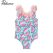 Pudcoco/летняя пляжная одежда для маленьких девочек 1-4 лет; купальный костюм с круглым вырезом и рисунком арбуза; купальный костюм; бикини