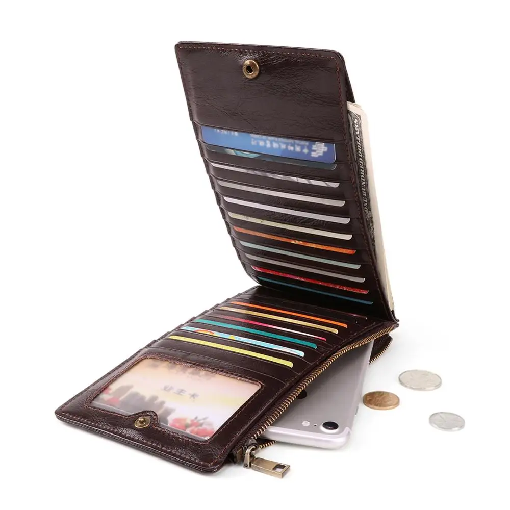 

Large Capacity 20 Slots Card Holders Genuine Leather Wallet Clutch Bag Fashion Male Long Purse Multi-function Phone Bag