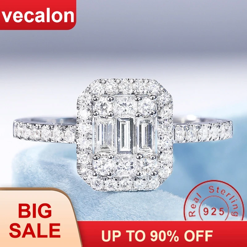 

Vecalon Jewelry 100% Real 925 Sterling Silver promise ring T shape 5A Zircon Cz Engagement wedding Band rings for women Bridal