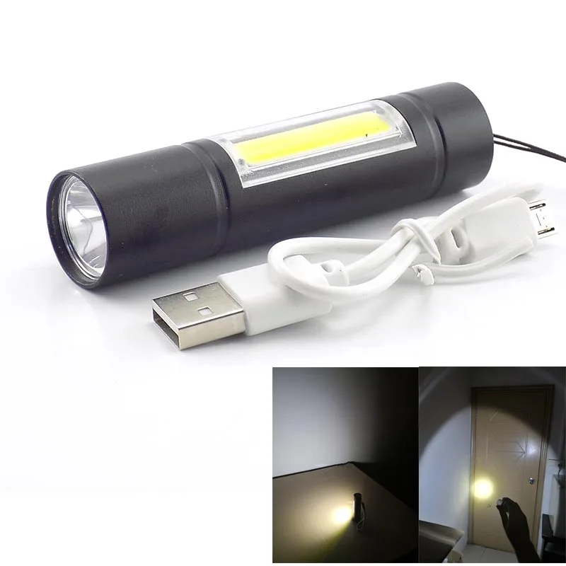 Супер яркий фонарик Q5 светодиодный перезаряжаемый рабочий с COB матрицей и USB