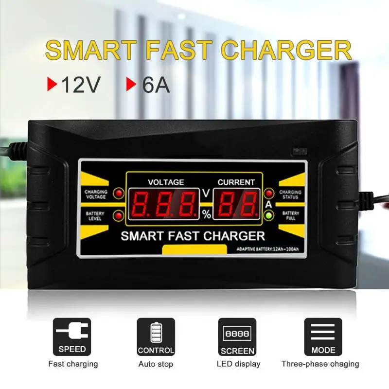 

12V 6A LCD Display Smart Fast Charging Car Motorcycle Lead-acid Battery Charger Battery Charging Units