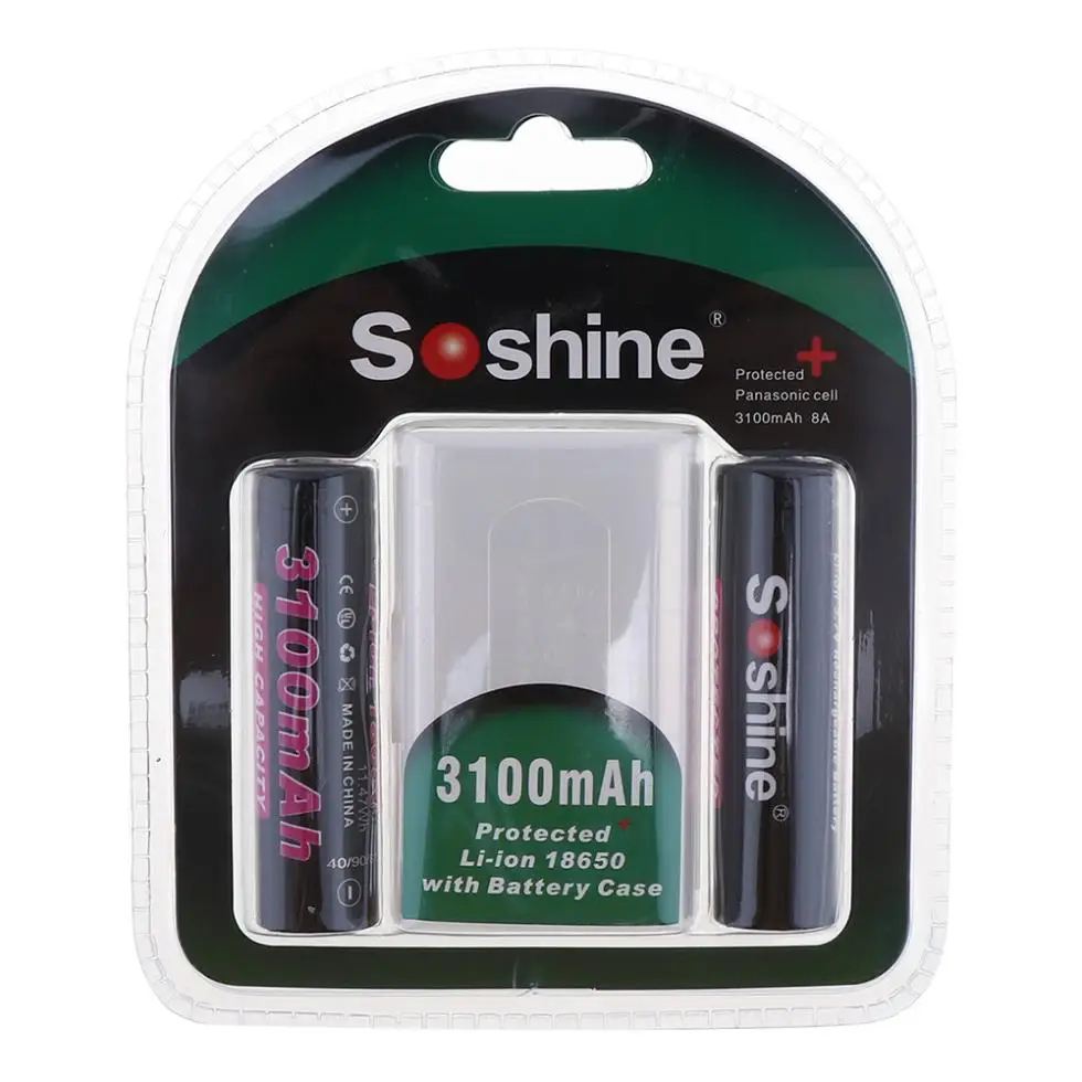 2 шт Soshine 18650P 3100mah 18650 3,7 v литий-ионная аккумуляторная батарея с защищенной печатной платой+ чехол для батареи