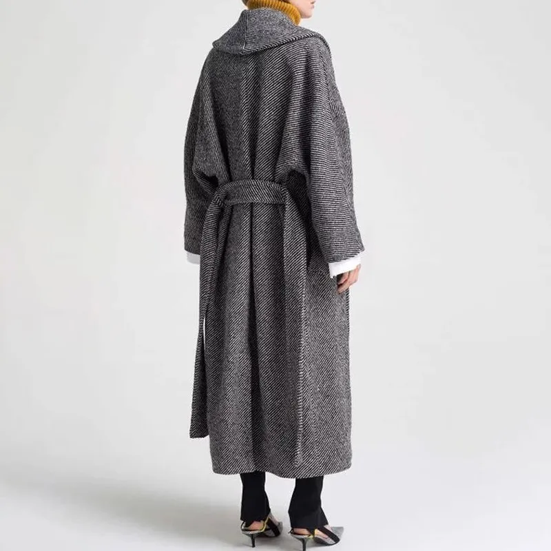 TWOTWINSTYLE твидовые пальто женский кардиган с длинным рукавом на шнуровке сзади с разрезом в полоску женские куртки Осенняя мода негабаритных размеров