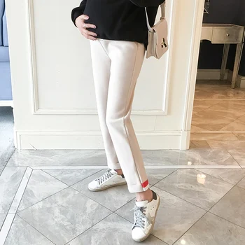 2019 pregnant women spring and autumn haroun pants black/beige high waist maternity woolebn belly trousers ankle-length capris