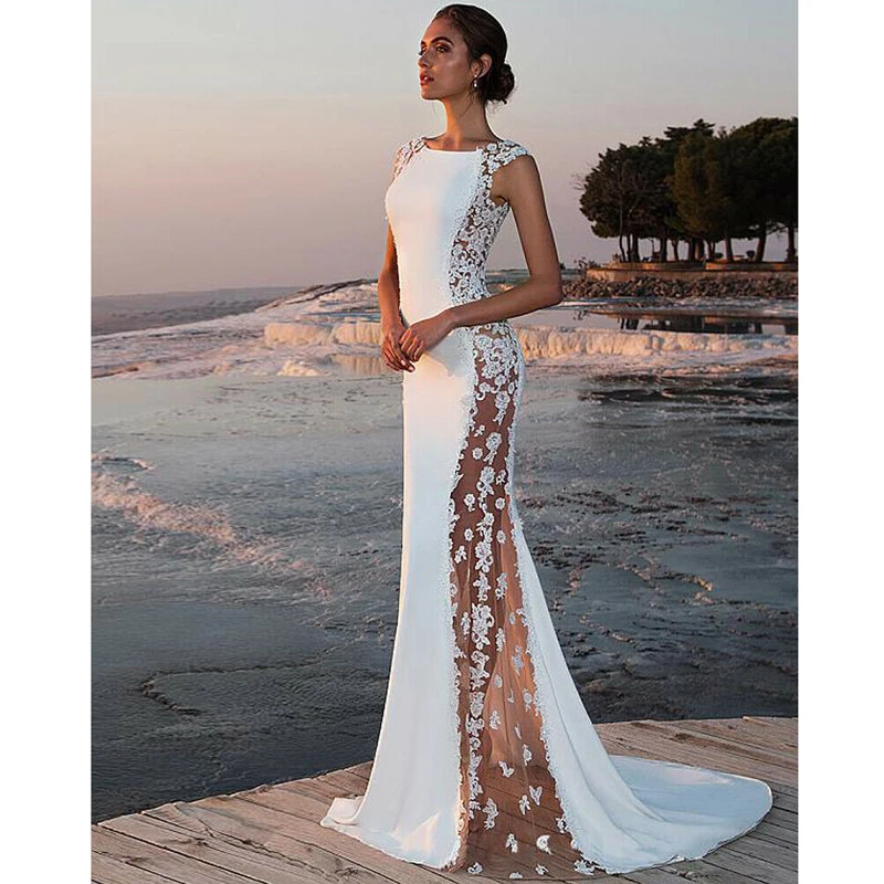 

Women Lace Sexy Elegant Evening Party Wedding Maxi Dress Ladies Sleeveless Formal Long Bodycon White Dresses New 2019