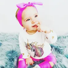 Новинка; комплект из 3 предметов для маленьких девочек 0-24 месяцев; футболка с единорогом+ штаны-леггинсы; комплект одежды