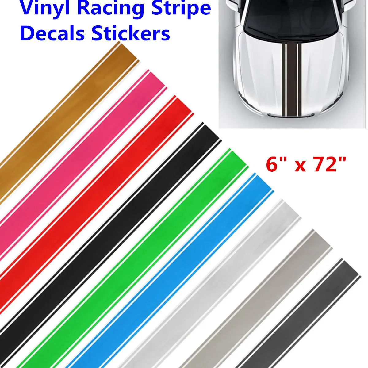

6" x 72" Universal Vinyl Car Decal Sticker Scratchproof Engine Cover Stickers Racing Strip Emblem Bandage