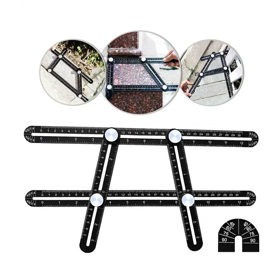 

Aluminum Alloy Four Folding Ruler With Angle Measuring Tool Instrument Brick Tile Wood Corner Template Tool Four-sided Ruler