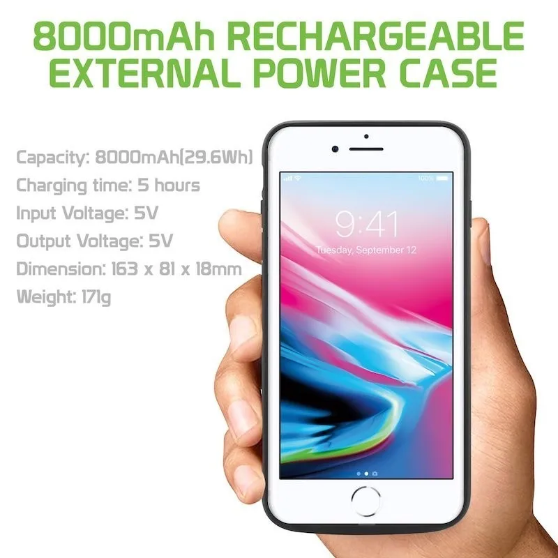 Ext power 8000/5000 мАч чехол для батареи для IPhone 8 7 6 6s Plus внешний Перезаряжаемый черный внешний аккумулятор запасная крышка банка мощности