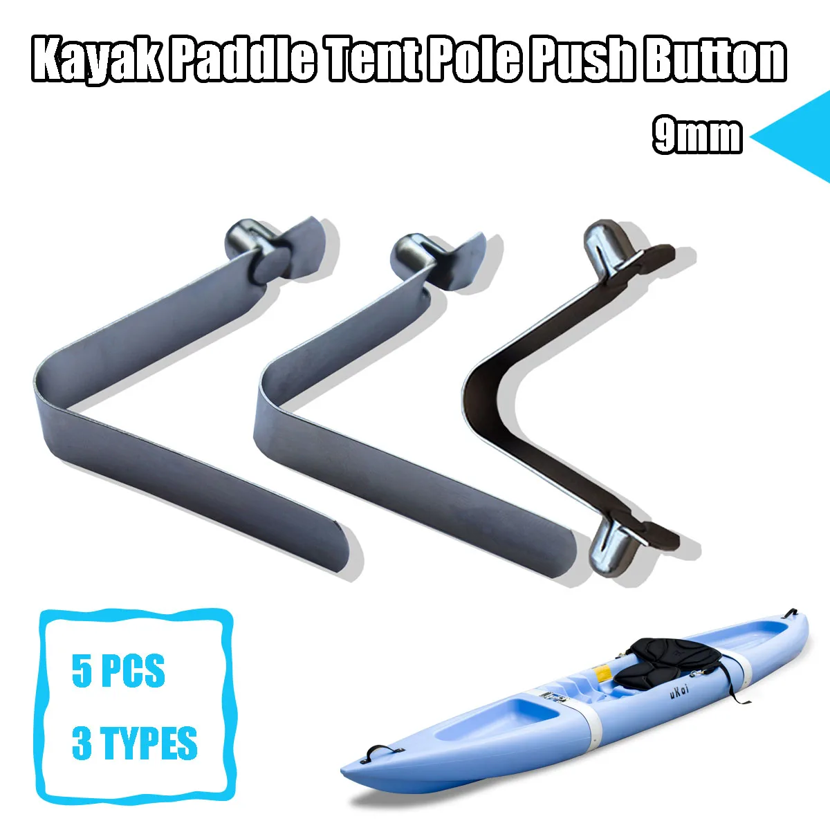 

SGODDE 5 Pcs 3 Types Manganese Silicon Spring Steel Kayak Paddle Tent Pole Push Button Spring Snap Clip Locking Tube Pin