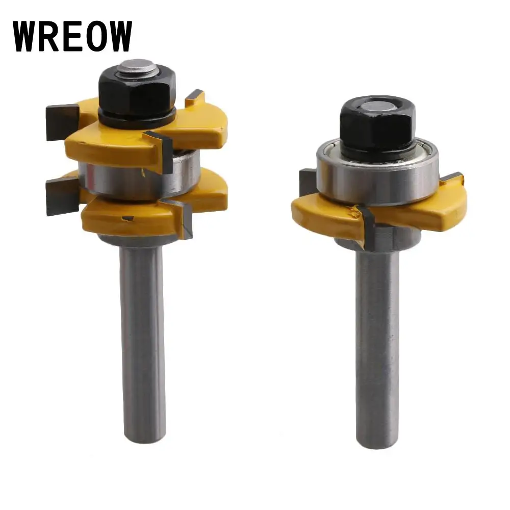 Tongue Groove Set Router Bits Wood Door Flooring 3Teeth Adjustable 8mm