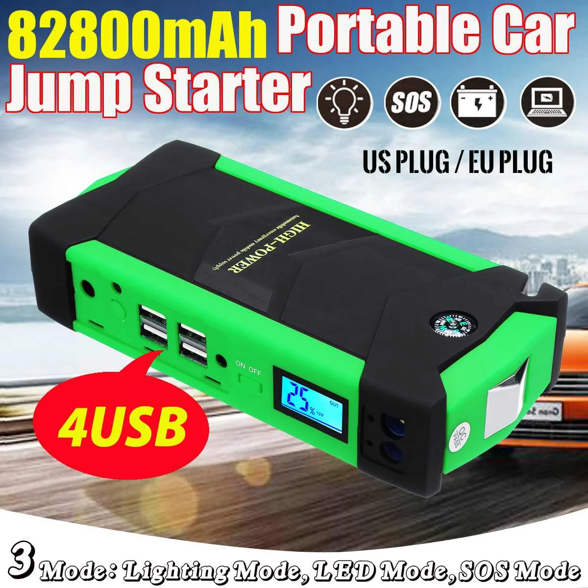 Портативный 82800mAh 4USB 12V 600A светодиодный стартер для автомобиля аварийное зарядное устройство аккумулятор внешний аккумулятор автомобильный усилитель пусковое устройство