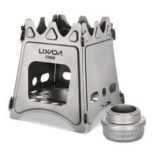 Lixada Outdoor Compact Folding Titanium Wood Stove Portable Ultralight for Camping Cooking Picnic Travel with Mini Alcohol Stove