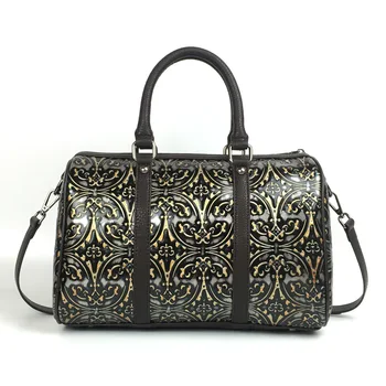 

High Quality Genuine Embossed Leather Top Handle Bag Tote Travel Handbag Vintage Women Real Cowhide Messenger Shoulder Bags