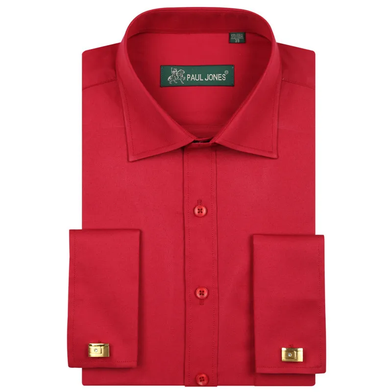 Французская запонка Мужская смокинг рубашки 5XL мягкие удобные мужские рубашки Обычная посадка Твердые деловые мужские рубашки в стиле кэжуал
