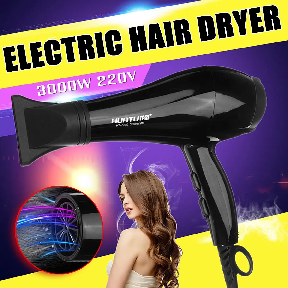 

Professional Strong Power 3000W Electric Hair Dryer Blower Diffuser Salon Nozzle Hot & Cold for Hairdressing Barber Tools Home