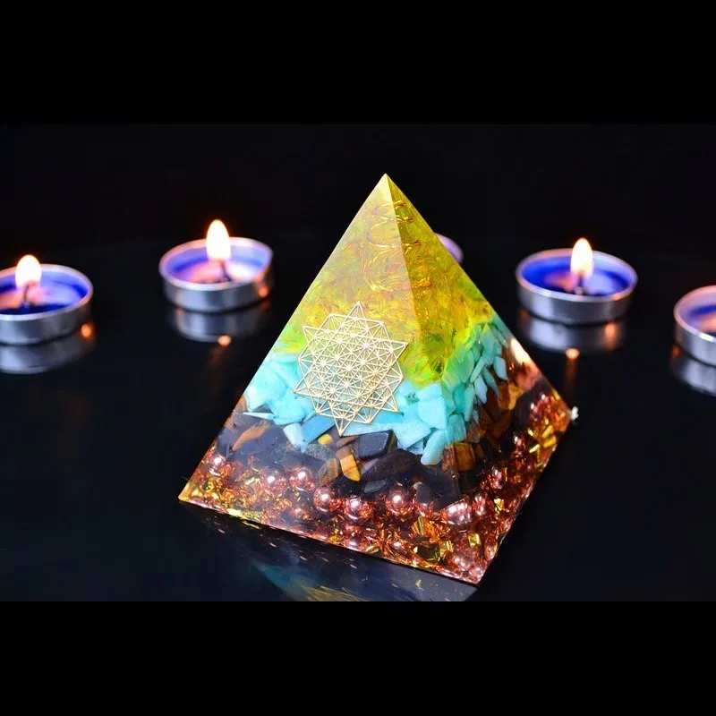 AURA REIKI Orgonite Rune High Frequency Energy Pyramid Aogen Chakra Crystal Decorations Bringing For