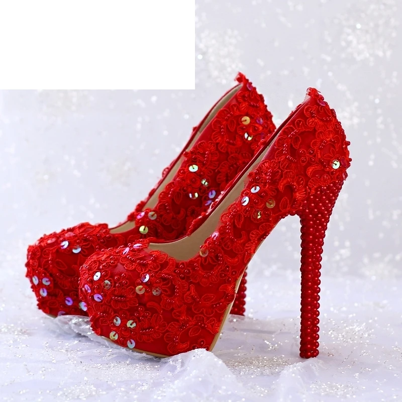 

Women Pumps Fashion Wedding Shoes Red Color Glittering Platform Party Prom Shoes Spring And Summer Formal Dress Shoes
