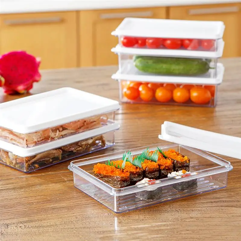 

2pcs/Pack 1050ml Kitchen Sealed Crisper Refrigerator Storage Boxes Rectangular Food Container For Fruit Cereal (High Version)