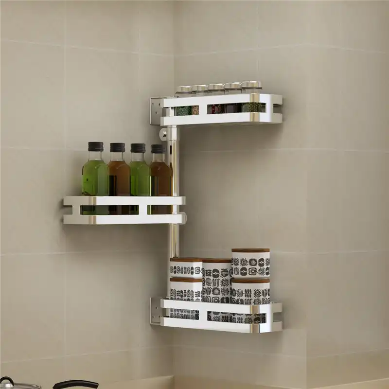 1 Pcs 180 Rotation Corner Shelf 3 Tiers Kitchen Bathroom Shelves
