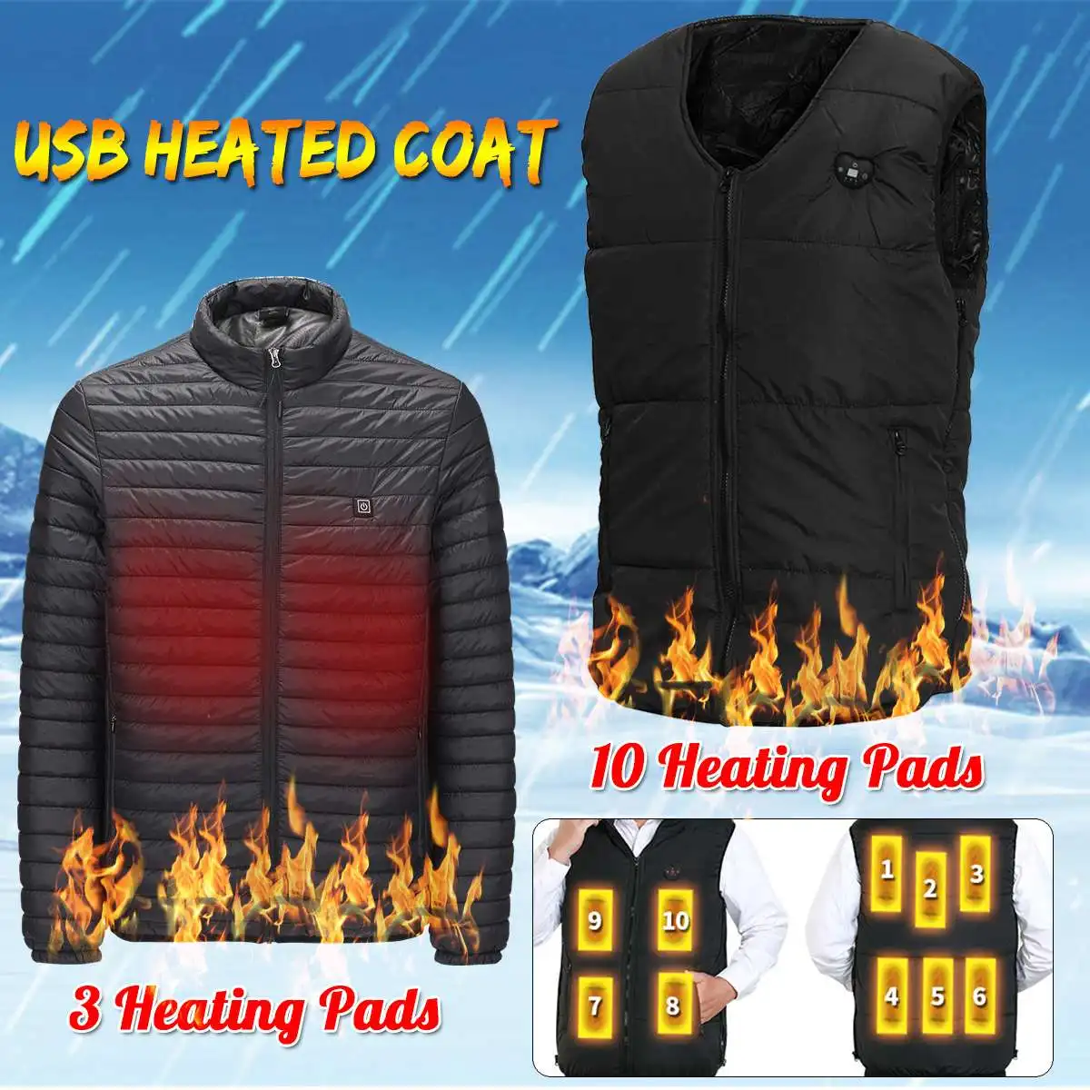 

Men USB Electric Fast Heating Sleeveless Vest Jacket 3/10 Heated Pads Coat Winter Warm Thermal Waistcoat for Hunting Fishing