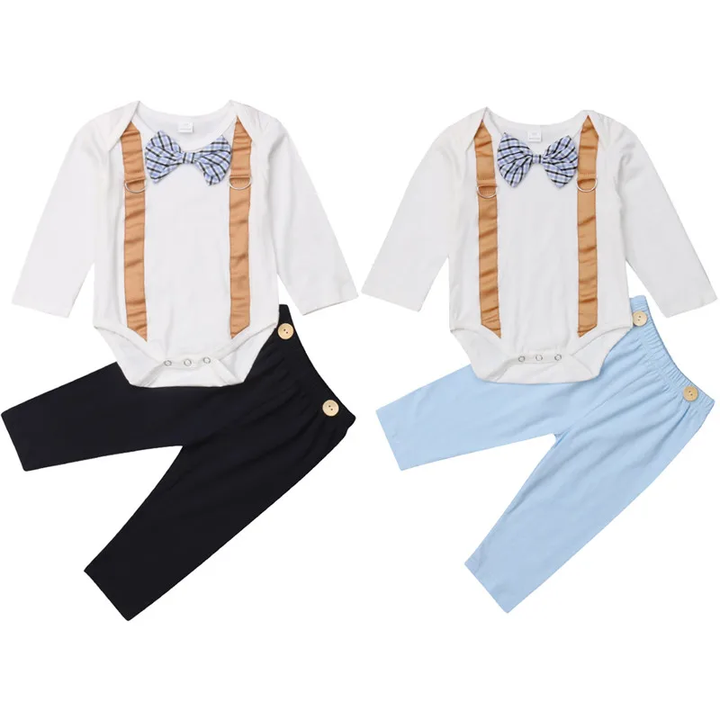 Toddler Baby Boy Formal Clothing set Suit Top+ Long Pants Gentleman Kids Set bebe boys cotton