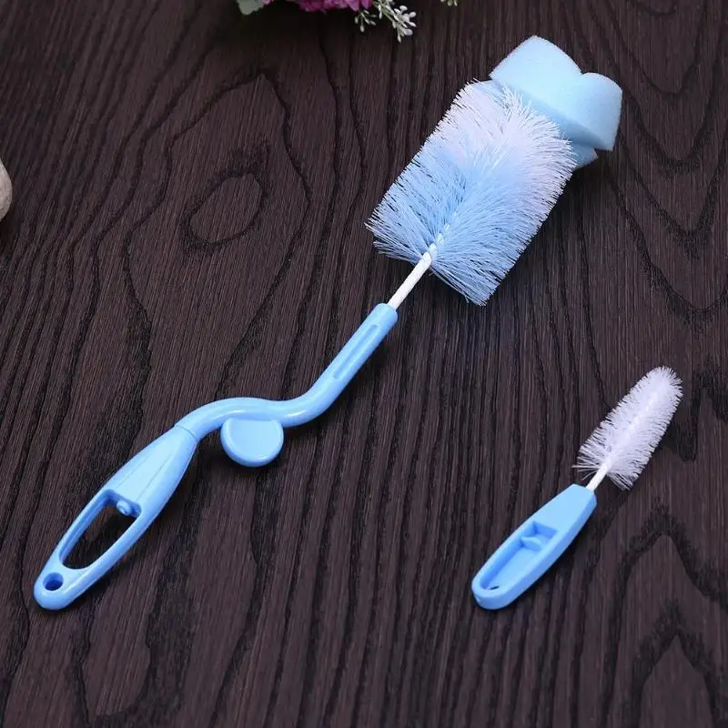 2pcs/set Baby Nipple Milk Bottle Cup 360 Degree Sponge Cleaner + Pacifier Brush Nipple Brush