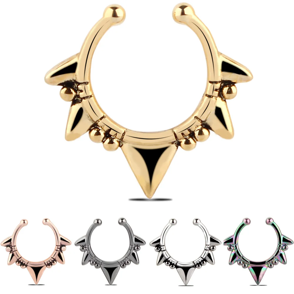 

New Color Plated Punk Fake Septum Men Women Fake Piercing Nose Clip on Clicker Hoop Body Jewelry