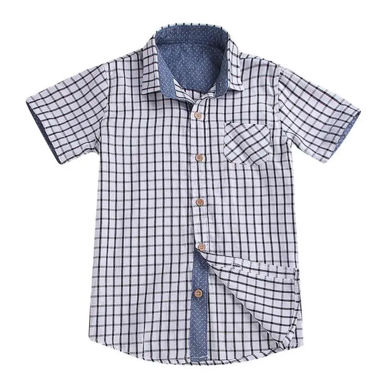 

Baby Boys Plaid Casual Shirt Turn Down Collar Cotton Front Buttons Short Sleeve Slim Fit Tops Children shirts For 1-4 Years Kids