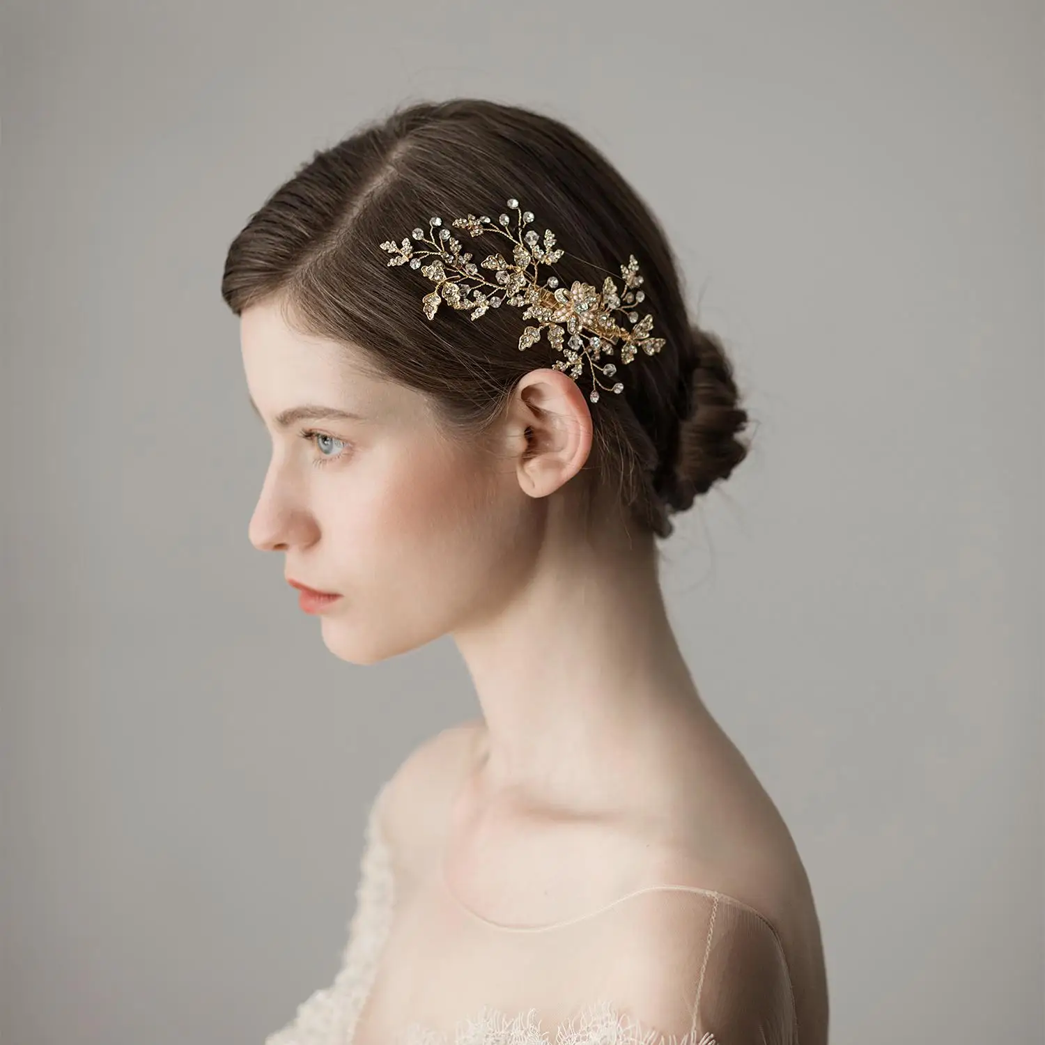 New Gold Flower Hair Jewelry For Women Crystal Hair Sticks Barrettes Pins Wedding Bridal Headpiece Rhinestone Accessories