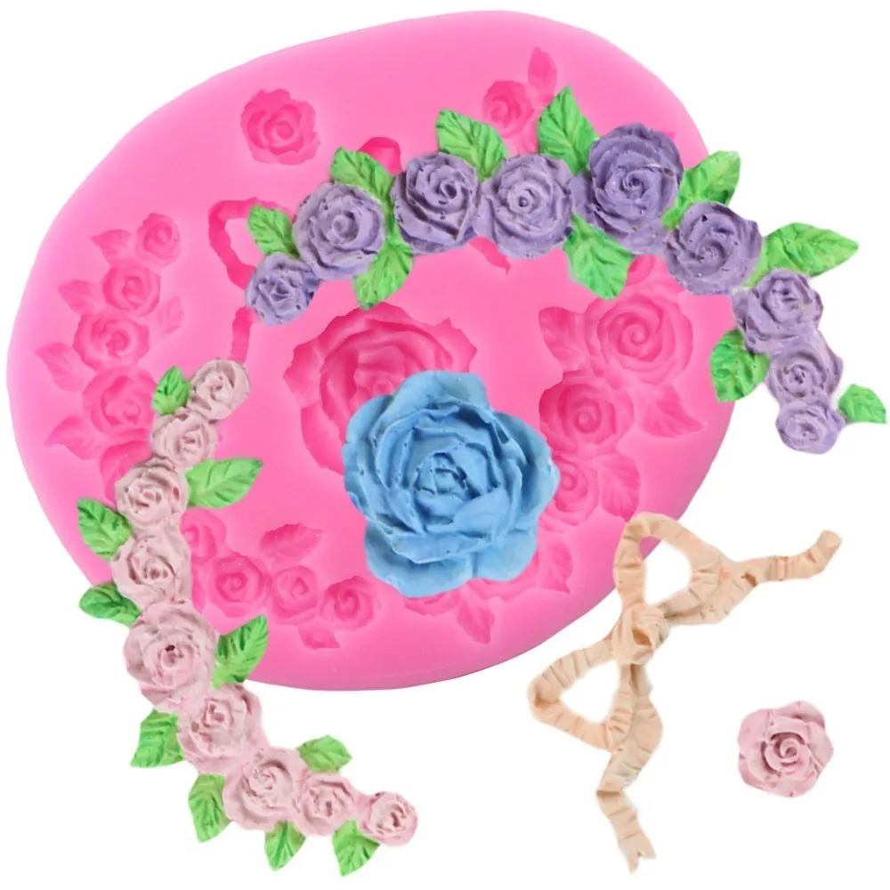 Rose Flower Garland Silicone Mold Border Jewelry Wedding Fondant Cake