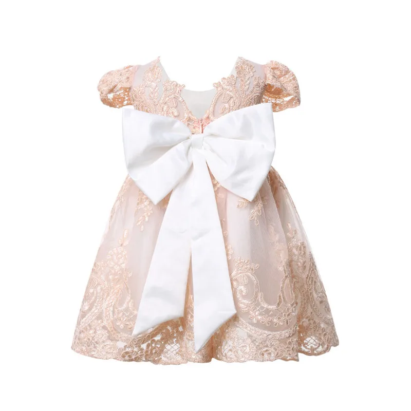 Baby Girls Lace Bowknot Dress Princess Party Formal Dress Birthday Wedding Baby Dresses Sleeve Ball Gown Dresses Vestido