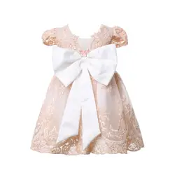 Кружевное платье с вечерние бантом для маленьких девочек, нарядное платье принцессы, платье для дня рождения, свадьбы, платья для малышей