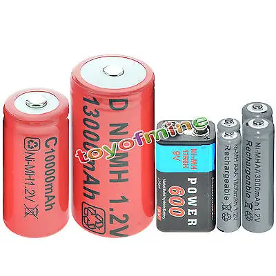 En Ligne 2x AA 3000 mAh + 2x AAA 1800 mAh + 1x9 V 600 batterie mAh + 1x D taille batterie + 1x C taille NI MH batterie rechargeable
