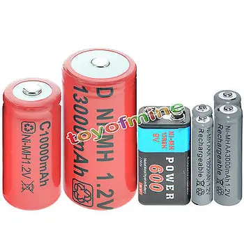 

2x AA 3000mAh + 2x AAA 1800mAh +1x 9V 600mAh Battery + 1x D size Battery + 1x C size NI-MH rechargeable battery