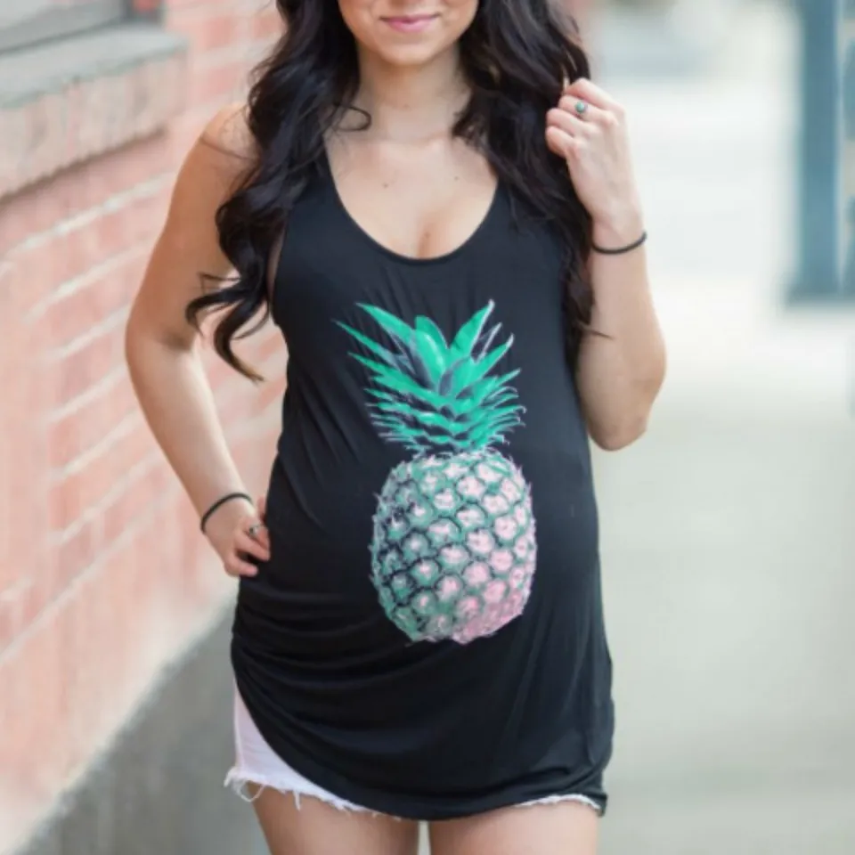 Donna Incinta Di Calore Di Tendenza Di Modo Di Signora Ananas Stampa Del Rivestimento Della Maglia Delle Donne Della Maglietta Di Maternita Top Vestiti Di Cotone Di Riduzione Dei Prezzi Di Vendita Maglie Aliexpress