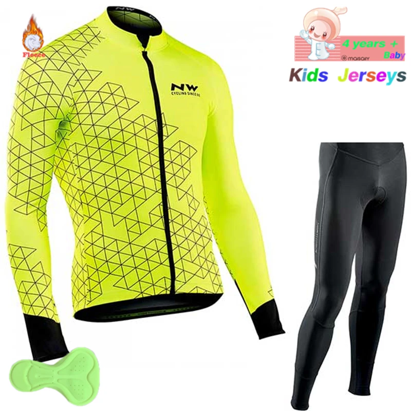 

Children BoysNorthwave Winter Cycling Clothing Kids Cycling Jersey 2018 Pro Team Fleece Cycling Clothing Long Sleeve Cycling Set